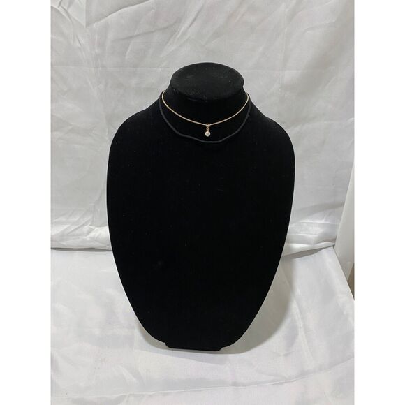 Pendant Necklace Chain and Rope Choker with Faux Stone Black and Gold Color 14" - Picture 2 of 9
